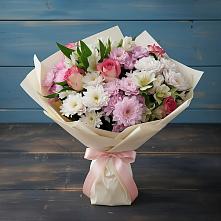 Букет цветов из:  Хризантемы, Альстромерии и Розы в Звенигороде